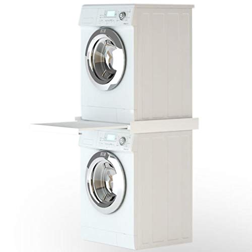 Zwischenbaurahmen mit Ablage Universal Säule Arbeitsplatte Waschmaschine Trockner Verbindungsrahmen aus Stahl, Weiß, 60 x 60 x 8 cm von lyrlody