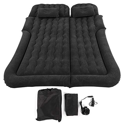 lyrlody Auto Luftmatratze, Auto Rücksitz Luftbett Bewegliche Dickere Luftbett mit Kopfstütze und Pumpe für Reisen Camping Outdoor Aktivitäten (Schwarz) von lyrlody