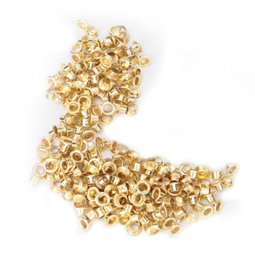 lyrlody Goldene Ösen 4mm, 250 Sets Papierdokumente Grommeten Metall Ösen mit Unterlegscheiben, Bindungshandwerkskit für DIY -Taschenschuhe Kleidung Canvas Lederhandwerk, Winzige Messingnieten, Easy von lyrlody