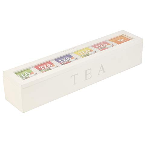 lyrlody Holztea -Aufbewahrungsbox Teebeutel Organizer 6 Fächer mit Transparenter Abdeckung für Teebeutel Getrocknete Blumen Wohnkultur (BLACK) von lyrlody