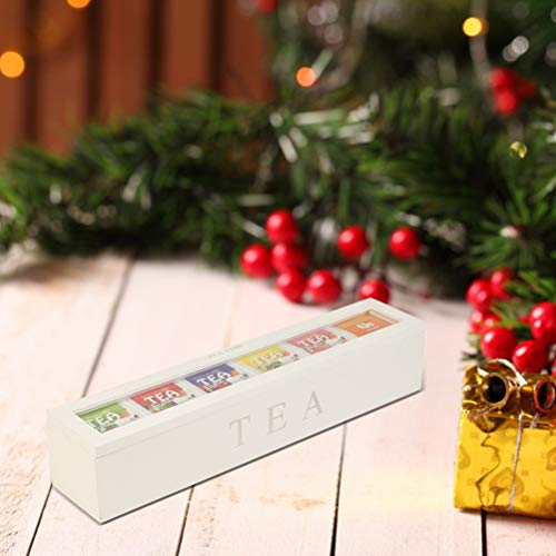lyrlody Holztea -Aufbewahrungsbox Teebeutel Organizer 6 Fächer mit Transparenter Abdeckung für Teebeutel Getrocknete Blumen Wohnkultur (WHITE) von lyrlody