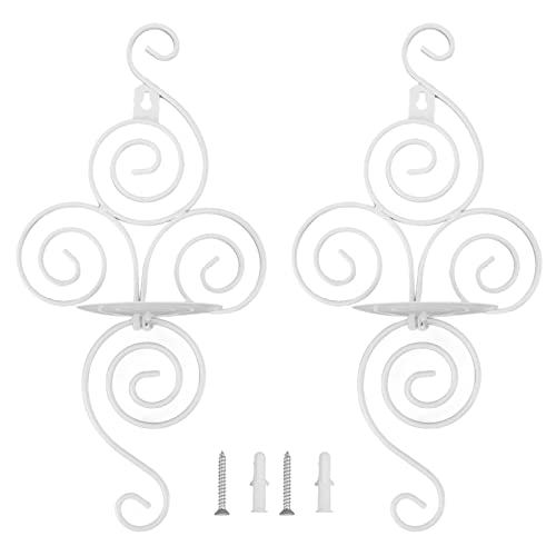 lyrlody Set mit 2 Metall-Kerzenhaltern zum Aufhängen an der Wand, zusammenklappbar, europäischer Stil, Wandleuchter für Schlafzimmer, Wohnzimmer, Flur, 33 x 18 cm (weiß) von lyrlody