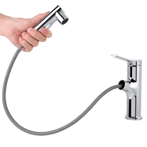lyrlody Wasserhahn Bad ausziehbar mit Brause, Eeinhebelmischer Waschbecken Armatur mit 3 Wasserauslassmodi Warm Kalt Mischbatterie, Waschtischmischer Bad Waschbecken und Küche (Elektrosilberung) von lyrlody