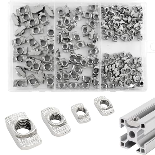 lyualma 170 Stück Hammerkopf T Nut Befestigungsmutter Mutter Nutenstein M4 M5 M6 M8 Schlitzmuttern Hammerkopfschrauben Muttern für Kohlenstoffstahl Extrusionsschlitz Schiene von lyualma