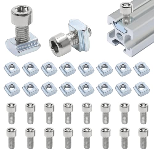 lyualma 30 Stück T-Nut M5 Set Kohlenstoffstahl Vernickelt T Nutenstein Steckverbindersatz, Nutsteine Set T-Nut für Aluminiumprofil-Extrusionsschlitz, Spannpratzen von lyualma