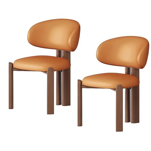 lyxamjrzyp Esszimmerstühle 2er Set, Moderne Polsterstühle aus Massivholz mit Ergonomischer Rückenlehne, Küchenstuhl, Esszimmerstuhl, Wohnzimmerstuhl(Orange+Walnut) von lyxamjrzyp