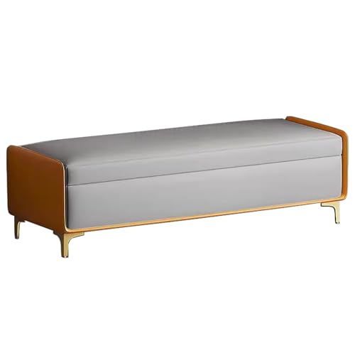 lyxamjrzyp Gepolsterte Sitzbänke, Sitzhocker mit Stauraum aus Nappaleder, Sitzwürfel mit Stauraum, für Schlafzimmer und Wohnzimmer(Gray,80x40cm) von lyxamjrzyp