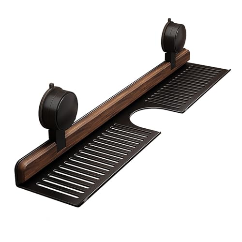 lyxamjrzyp Walnuss Badregal mit Saugnapf, Wandmontiertes Regal Ohne Bohren, Abnehmbarer Organizer für Waschbecken oder Arbeitsplatte(19.6in/50cm) von lyxamjrzyp