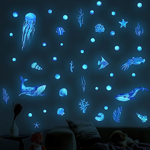 Fluoreszierend Wandaufkleber, Meerestiere Wandtattoo Leuchtend, Selbstklebend Wandtattoo, für Kinder Babyzimmer Schlafzimmer Wohnzimmer Badezimmer Deko von lyxdhyg