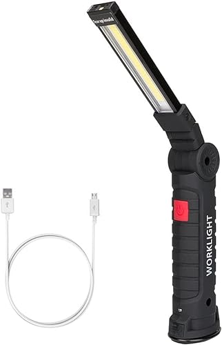 LED Arbeitsleuchte, m MU Taschenlampe Led Aufladbar, Wiederaufladbare Taschenlampe Werkstattlampe COB Inspektionsleuchten mit Magnet und Haken für Auto Reparatur, Werkstatt, Camping (1 Stück, Schwarz) von m MU