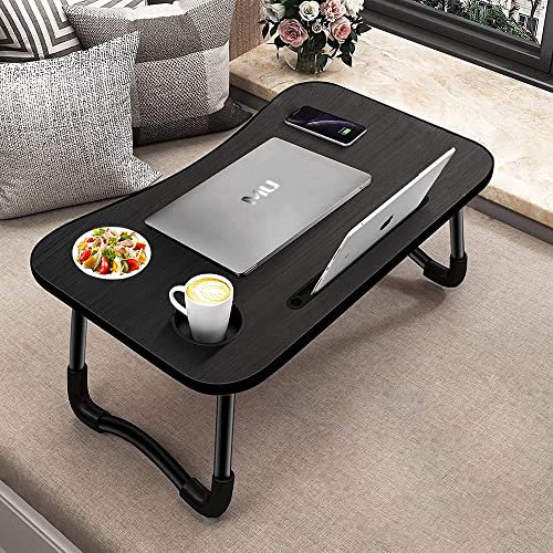Laptoptisch, Betttablett, Laptop Betttisch Klappbar Tragbar, Lesetisch, Frühstücksbrett, NotebookTisch, Getränkehalter, Büchertablett, für Wohnzimmer Büro und Unterwegs Sofa Boden|60 x 40 cm, Schwarz von m MU