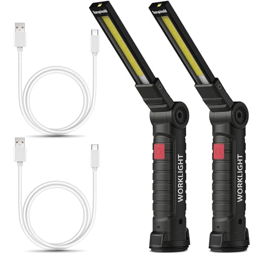 m MU 2 Stück Taschenlampe Led Aufladbar, LED Arbeitsleuchte, Wiederaufladbare Taschenlampe Werkstattlampe COB Inspektionsleuchten mit Magnet und Haken für Auto Reparatur, Werkstatt, Camping von m MU