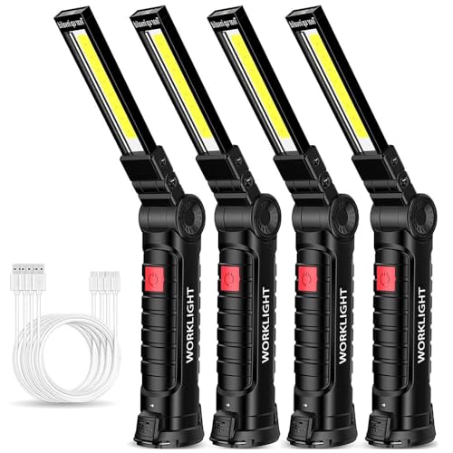 m MU 4 Stück Taschenlampe Led Aufladbar, LED Arbeitsleuchte, Wiederaufladbare Taschenlampe Werkstattlampe COB Inspektionsleuchten mit Magnet und Haken für Auto Reparatur, Werkstatt, Camping von m MU