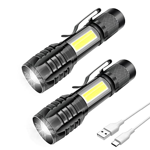 m MU LED Taschenlampe Aufladbar 2PZ, Mini taschenlampe, 3 zoombare Modi, IP5 wasserdicht, Professional Wasserdicht Taktische Taschenlampen LED für Camping, Outdoor Notfälle, Wandern| 1000 mA, 2 Stück von m MU