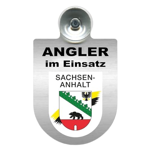 Alu-Dienstschild Angler im Einsatz, Regionen-Wappen, 10 x 16 cm, mit Saugnapf für Auto, Boot, Digitaldruckaufkleber, Bundesland (Sachsen-Anhalt) von m-creativeworld production
