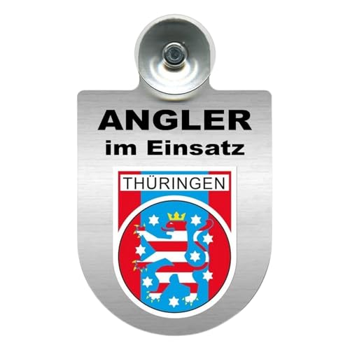 Alu-Dienstschild Angler im Einsatz, Regionen-Wappen, 10 x 16 cm, mit Saugnapf für Auto, Boot, Digitaldruckaufkleber, Bundesland (Thüringen) von m-creativeworld production