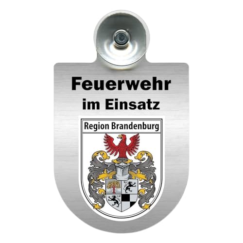 Alu-Dienstschild Feuerwehr im Einsatz, Schild mit Saugnapf für Frontscheibe, Auto, Fahrzeug für Einsatz, 10x16 cm (Brandenburg) von m-creativeworld production