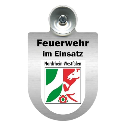 Alu-Dienstschild Feuerwehr im Einsatz, Schild mit Saugnapf für Frontscheibe, Auto, Fahrzeug für Einsatz, 10x16 cm (Nordrhein-Westfalen) von m-creativeworld production