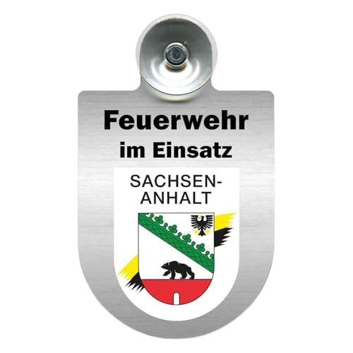 Alu-Dienstschild Feuerwehr im Einsatz, Schild mit Saugnapf für Frontscheibe, Auto, Fahrzeug für Einsatz, 10x16 cm (Sachsen-Anhalt) von m-creativeworld production