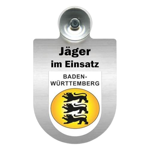 Alu-Dienstschild Jäger im Einsatz 10x16 cm, für Auto Fahrzeug Windschutzscheibe mit Saugnapf für Frontscheibe (Baden-Württemberg) von m-creativeworld production
