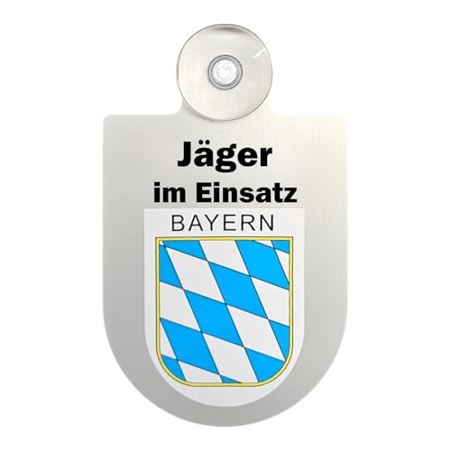 Alu-Dienstschild Jäger im Einsatz 10x16 cm, für Auto Fahrzeug Windschutzscheibe mit Saugnapf für Frontscheibe (Bayern) von m-creativeworld production