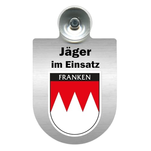 Alu-Dienstschild Jäger im Einsatz 10x16 cm, für Auto Fahrzeug Windschutzscheibe mit Saugnapf für Frontscheibe (Franken) von m-creativeworld production