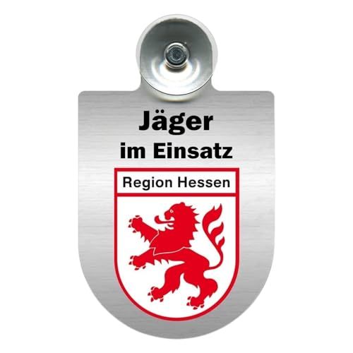 Alu-Dienstschild Jäger im Einsatz 10x16 cm, für Auto Fahrzeug Windschutzscheibe mit Saugnapf für Frontscheibe (Hessen) von m-creativeworld production