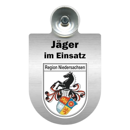 Alu-Dienstschild Jäger im Einsatz 10x16 cm, für Auto Fahrzeug Windschutzscheibe mit Saugnapf für Frontscheibe (Niedersachsen) von m-creativeworld production