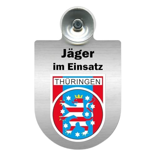 Alu-Dienstschild Jäger im Einsatz 10x16 cm, für Auto Fahrzeug Windschutzscheibe mit Saugnapf für Frontscheibe (Thüringen) von m-creativeworld production
