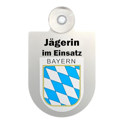 Alu-Dienstschild Jägerin im Einsatz, Wappen, 10x16 cm, für Auto, Fahrzeug mit Saugnapf für Windschutzscheibe (Bayern) von m-creativeworld production