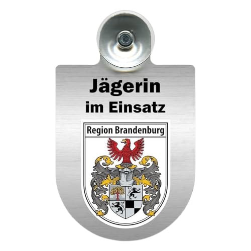 Alu-Dienstschild Jägerin im Einsatz, Wappen, 10x16 cm, für Auto, Fahrzeug mit Saugnapf für Windschutzscheibe (Brandenburg) von m-creativeworld production