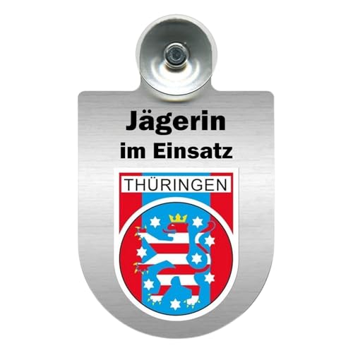 Alu-Dienstschild Jägerin im Einsatz, Wappen, 10x16 cm, für Auto, Fahrzeug mit Saugnapf für Windschutzscheibe (Thüringen) von m-creativeworld production
