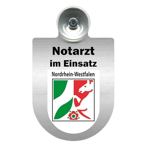 Alu-Dienstschild Notarzt im Einsatz, Schild mit Saugnapf für Fahrzeug Windschutzscheibe, 10x16 cm (Nordrhein-Westfalen) von m-creativeworld production