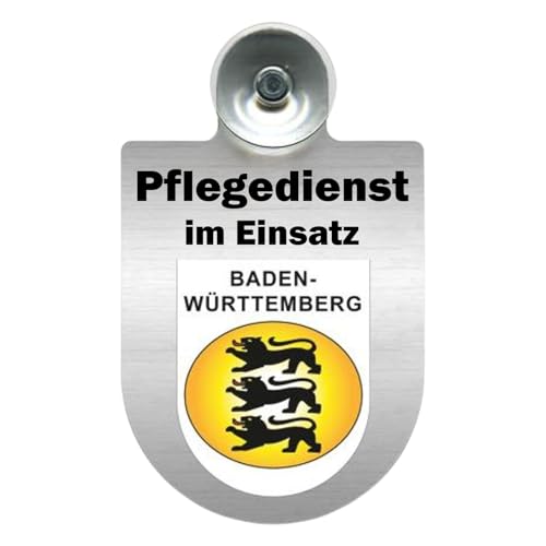 Alu-Dienstschild Pflegedienst im Einsatz, Schild mit Saugnapf für Auto Fahrzeug Windschutzscheibe Frontscheibe, 10x16cm (Baden-Württemberg) von m-creativeworld production