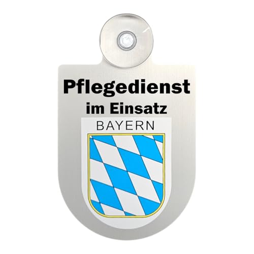 Alu-Dienstschild Pflegedienst im Einsatz, Schild mit Saugnapf für Auto Fahrzeug Windschutzscheibe Frontscheibe, 10x16cm (Bayern) von m-creativeworld production
