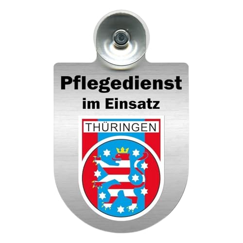 Alu-Dienstschild Pflegedienst im Einsatz, Schild mit Saugnapf für Auto Fahrzeug Windschutzscheibe Frontscheibe, 10x16cm (Thüringen) von m-creativeworld production