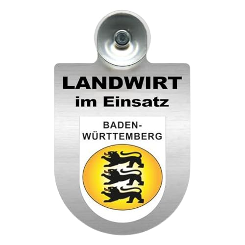 Alu-Dienstschild mit Saugnapf – Landwirt im Einsatz - Schild für Auto, Traktor – individuell mit Wappen – Aluminium – Beruf, Hobby – Autoschild (Baden-Württemberg) von m-creativeworld production