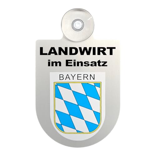 Alu-Dienstschild mit Saugnapf – Landwirt im Einsatz - Schild für Auto, Traktor – individuell mit Wappen – Aluminium – Beruf, Hobby – Autoschild (Bayern) von m-creativeworld production