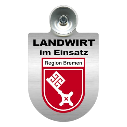 Alu-Dienstschild mit Saugnapf – Landwirt im Einsatz - Schild für Auto, Traktor – individuell mit Wappen – Aluminium – Beruf, Hobby – Autoschild (Bremen) von m-creativeworld production