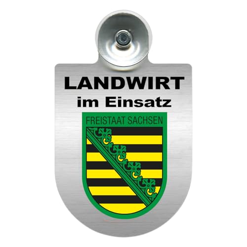 Alu-Dienstschild mit Saugnapf – Landwirt im Einsatz - Schild für Auto, Traktor – individuell mit Wappen – Aluminium – Beruf, Hobby – Autoschild (Freistaat Sachsen) von m-creativeworld production