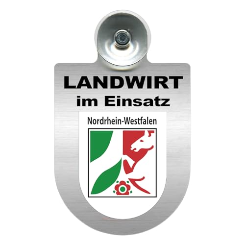 Alu-Dienstschild mit Saugnapf – Landwirt im Einsatz - Schild für Auto, Traktor – individuell mit Wappen – Aluminium – Beruf, Hobby – Autoschild (Nordrhein-Westfalen) von m-creativeworld production