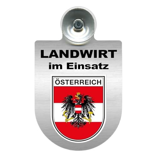 Alu-Dienstschild mit Saugnapf – Landwirt im Einsatz - Schild für Auto, Traktor – individuell mit Wappen – Aluminium – Beruf, Hobby – Autoschild (Österreich) von m-creativeworld production