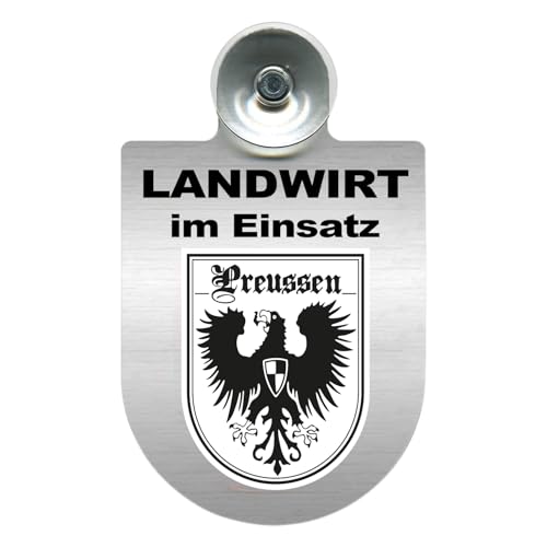 Alu-Dienstschild mit Saugnapf – Landwirt im Einsatz - Schild für Auto, Traktor – individuell mit Wappen – Aluminium – Beruf, Hobby – Autoschild (Preussen) von m-creativeworld production