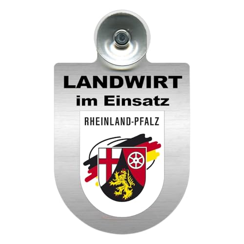 Alu-Dienstschild mit Saugnapf – Landwirt im Einsatz - Schild für Auto, Traktor – individuell mit Wappen – Aluminium – Beruf, Hobby – Autoschild (Rheinland-Pfalz) von m-creativeworld production