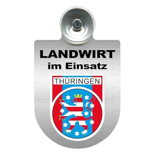 Alu-Dienstschild mit Saugnapf – Landwirt im Einsatz - Schild für Auto, Traktor – individuell mit Wappen – Aluminium – Beruf, Hobby – Autoschild (Thüringen) von m-creativeworld production