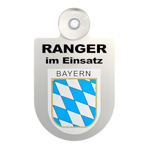 Alu-Dienstschild mit Saugnapf – Ranger im Einsatz - Schild für Auto – individuell mit Wappen – Aluminium – Beruf, Hobby - Forst (Bayern) von m-creativeworld production