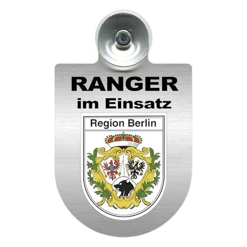 Alu-Dienstschild mit Saugnapf – Ranger im Einsatz - Schild für Auto – individuell mit Wappen – Aluminium – Beruf, Hobby - Forst (Berlin) von m-creativeworld production