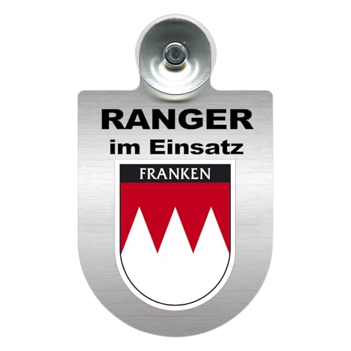Alu-Dienstschild mit Saugnapf – Ranger im Einsatz - Schild für Auto – individuell mit Wappen – Aluminium – Beruf, Hobby - Forst (Franken) von m-creativeworld production