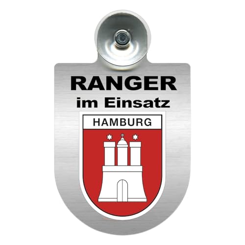 Alu-Dienstschild mit Saugnapf – Ranger im Einsatz - Schild für Auto – individuell mit Wappen – Aluminium – Beruf, Hobby - Forst (Hamburg) von m-creativeworld production