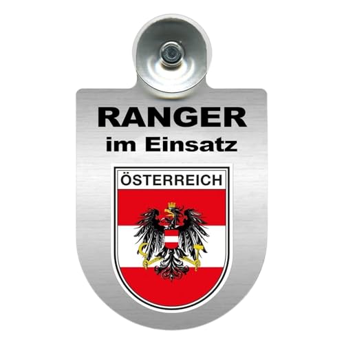 Alu-Dienstschild mit Saugnapf – Ranger im Einsatz - Schild für Auto – individuell mit Wappen – Aluminium – Beruf, Hobby - Forst (Österreich) von m-creativeworld production